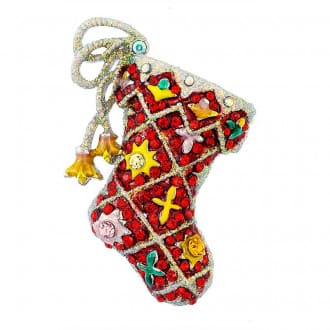 Broche julesok med glaskrystaller Broche julesok med glaskrystaller
