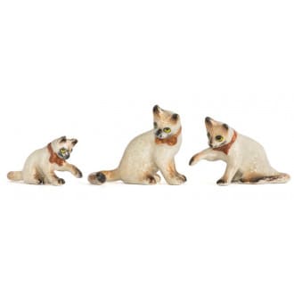 Miniature XS katte - Sæt 3 stk. Siamesere m. halsbånd