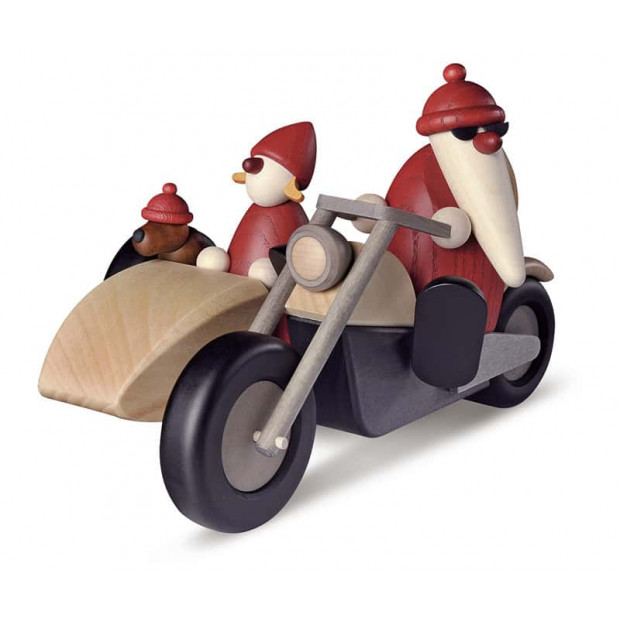 Björn Köhler træjulemand - Familien julemand på motorcykel 11 cm