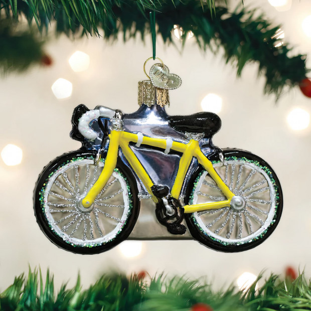 Julekugle med gul racercykel gul racercykel julekugle