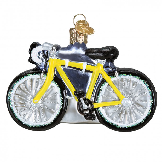 Julekugle med gul racercykel gul racercykel julekugle
