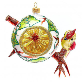Stor reflektor julekugle med fugl på gren 13 cm Stor reflektor julekugle med fugl på gren 13 cm