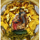 Blank guld julekugle med krybbespil indbygget i julekuglens reflektor