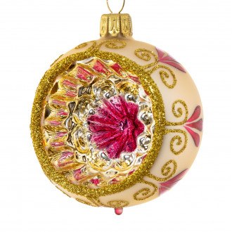 Matguld julekugle med blomsterkant Matguld julekugle med blomsterkant