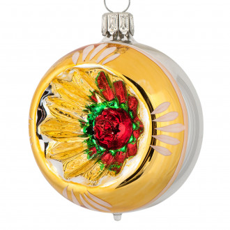 Sølv julekugle med reflektor og guldkant 6 cm Sølv julekugle med reflektor og guldkant 6 cm