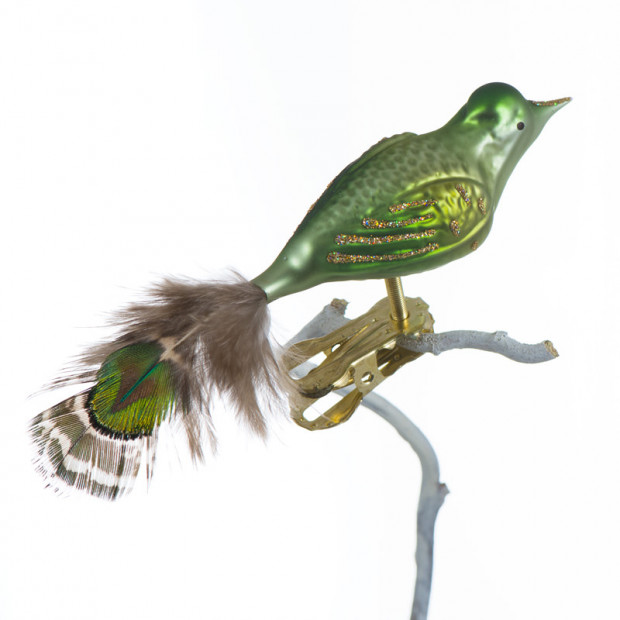 Lysegrøn fantasifugl med påfuglefjer