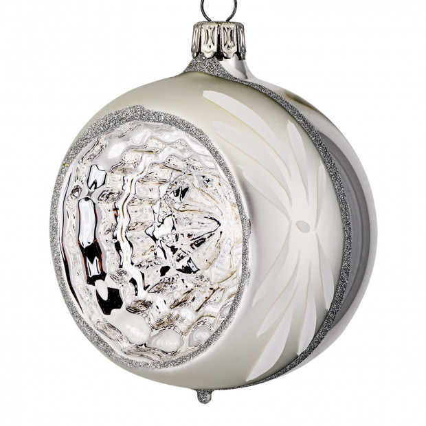 Retro sølv julekugle med reflektor 7,5 cm