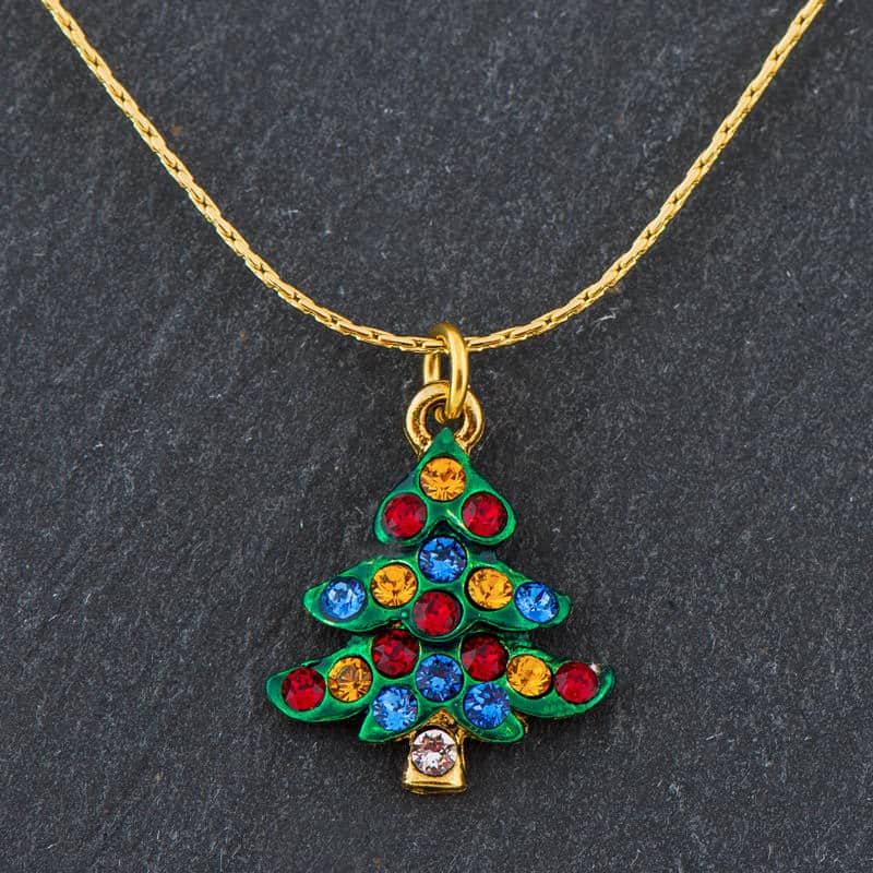 Halskæde med juletræ med Swarovski krystaller